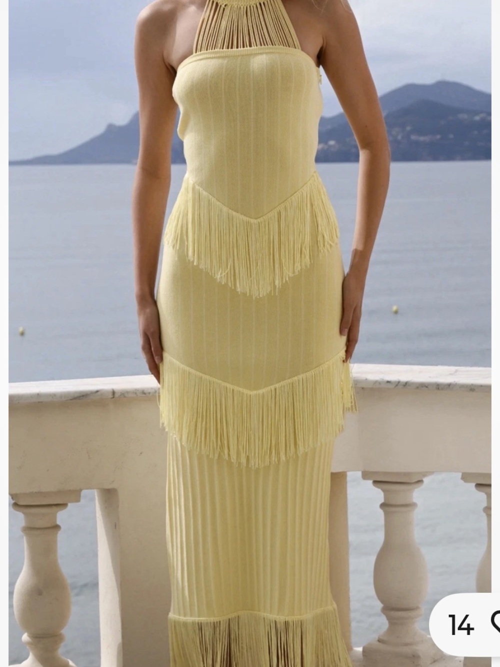Strapless Fringe Maxi Dress in Soft Lemon - Yllw The Label - size small